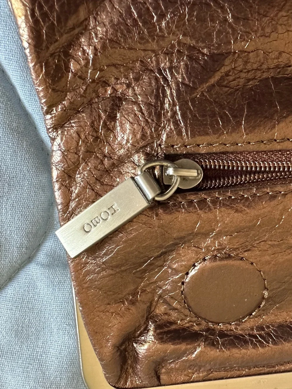 HOBO Brown Leather Frame Clutch with Gold Tone Hardware
